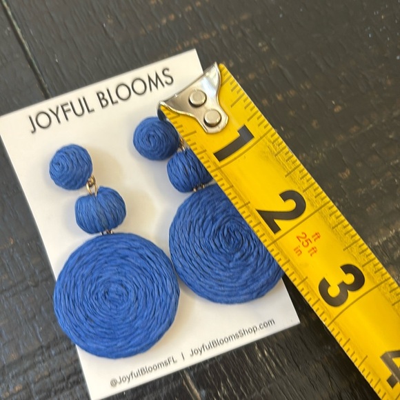 🎈4 LISTINGS FOR $20!! Raffia Drop Earrings | blue dangle round earrings - Picture 6 of 7